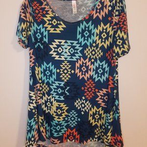 LuLaRoe Geometric Tunic Blue Pink Orange Abstract